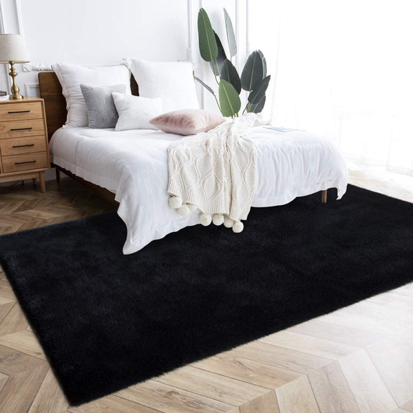 Mercer41 Damboise Faux Fur Black Rug & Reviews Wayfair